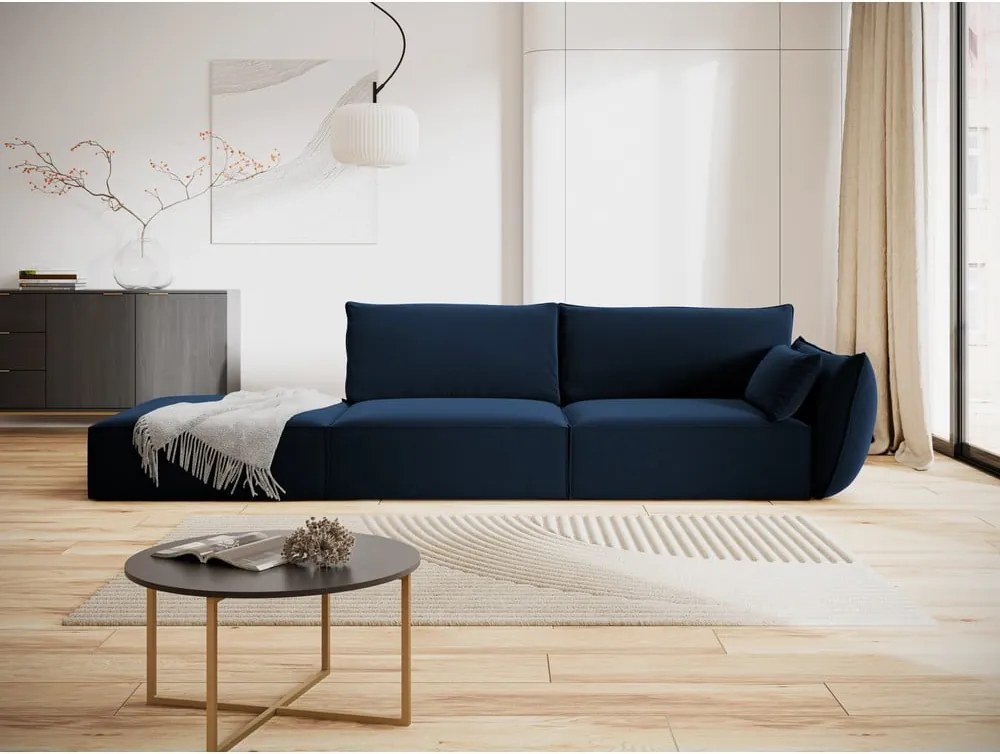Divano blu scuro con penisola a destra con rivestimento in velluto 264 cm Vanda – Mazzini Sofas