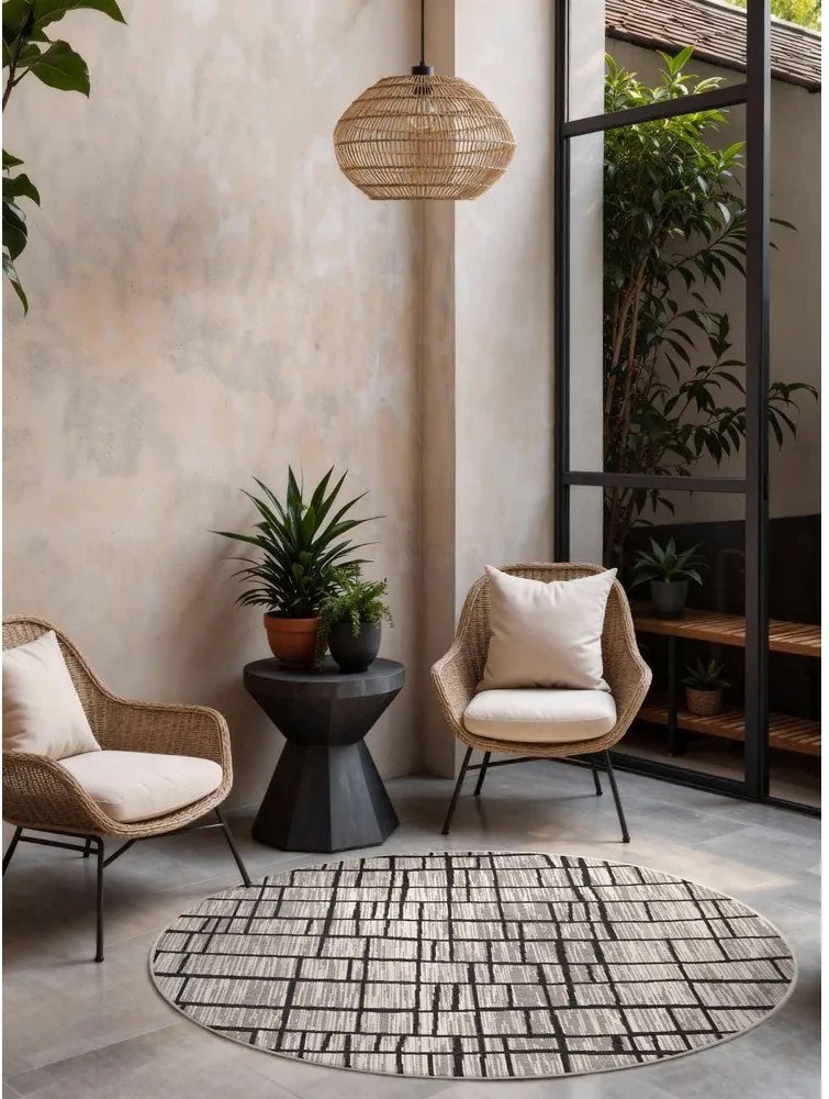 Tappeto da interno/esterno rotondo nero/color crema ø 160 cm Haringey Crouch – Ted Baker