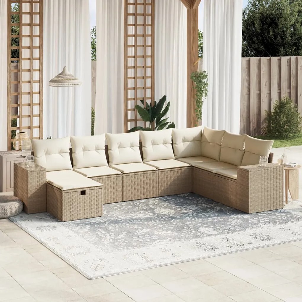 Set divano da giardino 8 pz con cuscini beige in polyrattan