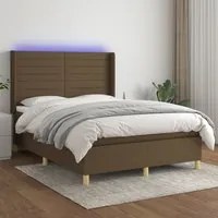 Letto a Molle Materasso e LED MarroneScuro 140x190cm in Tessuto 3138952