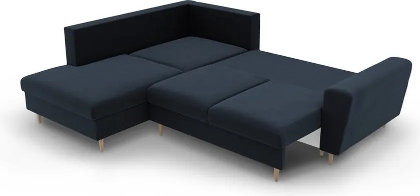Divano angolare blu scuro allungabile e con contenitore (con penisola a sinistra/a L) con rivestimento in velluto Kyoto – Cosmopolitan Design