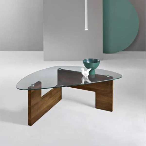 Tavolino da caffč piano in vetro base legno CASTORE teak