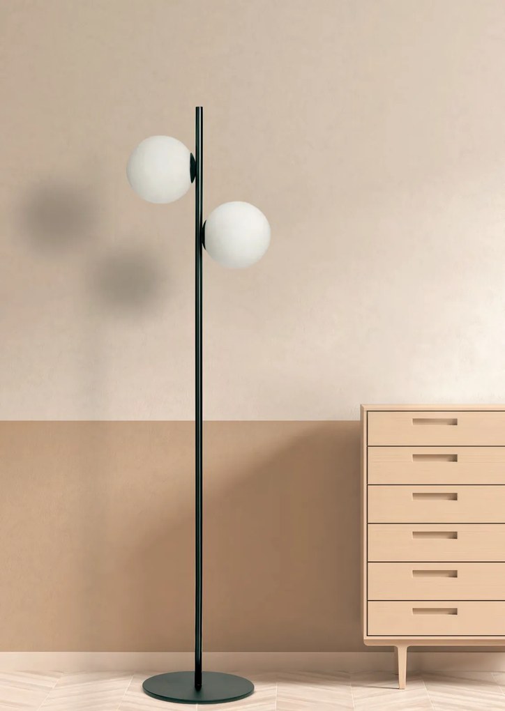 Miloox Jugen black edition lampada a Piantana da pavimento a due luci 20 cm in vetro soffiato bianco e montatura nera