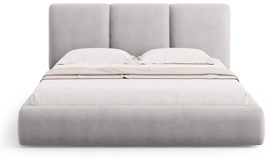 Letto matrimoniale imbottito grigio chiaro con vano contenitore con griglia 160x200 cm Brody - Mazzini Beds