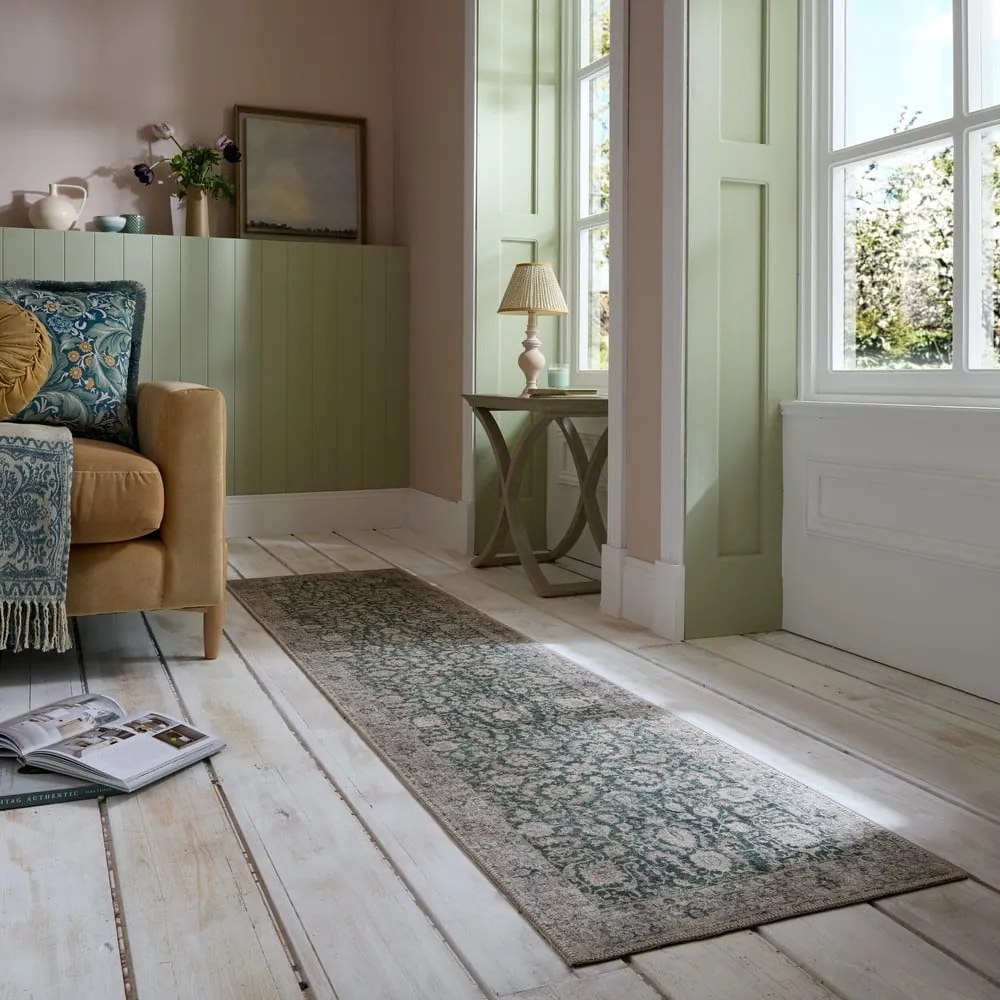 Passatoia verde lavabile 60x230 cm Beau Floral – Flair Rugs