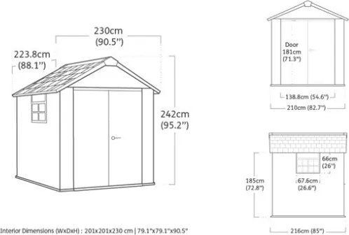 Casetta Da Giardino In Resina 229x223,5x242H Cm Oakland 757 Grigio Keter