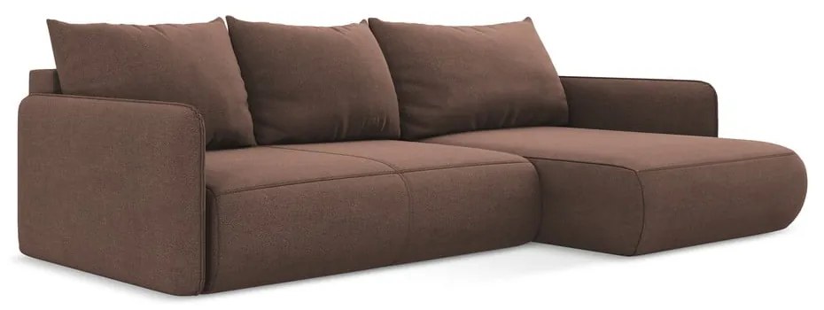 Divano angolare rosa allungabile/con contenitore (con penisola a destra) Nanea – Makamii