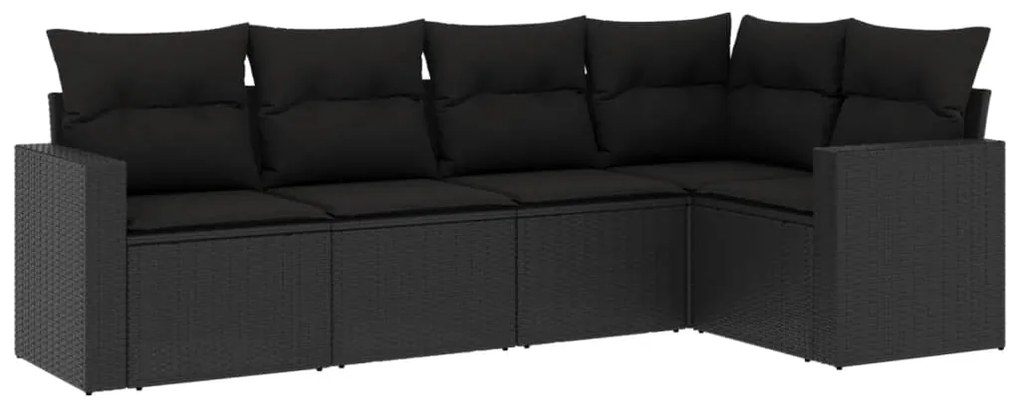 Set divani da giardino 5 pz con cuscini in polyrattan nero