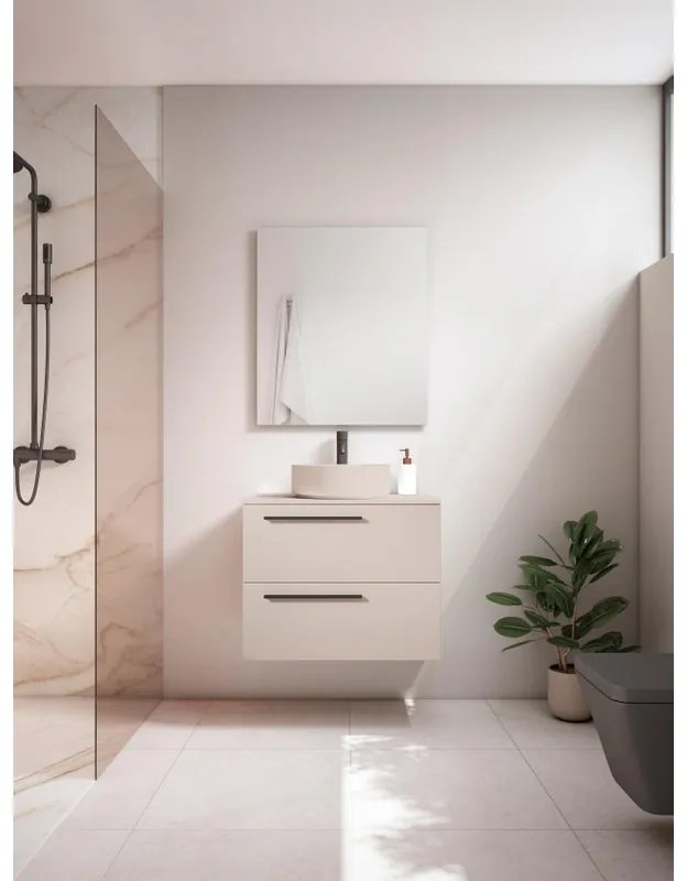 Mobile da bagno sotto lavabo VISOBATH Mia beige laccato opaco L 70 x H 55 x P 39.5 cm 2 cassetti, lavabo posizionabile centralmente non incluso
