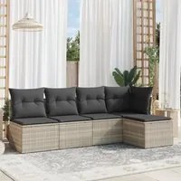 Set Divano da Giardino 5pz con Cuscini Grigio Chiaro Polyrattan 3249361