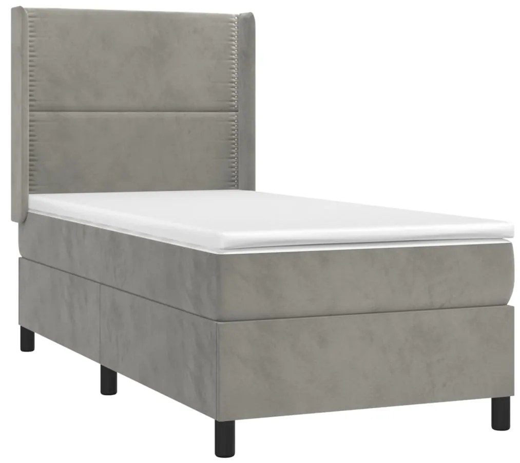 Letto a Molle Materasso e LED Grigio Chiaro 90x200 cm Velluto