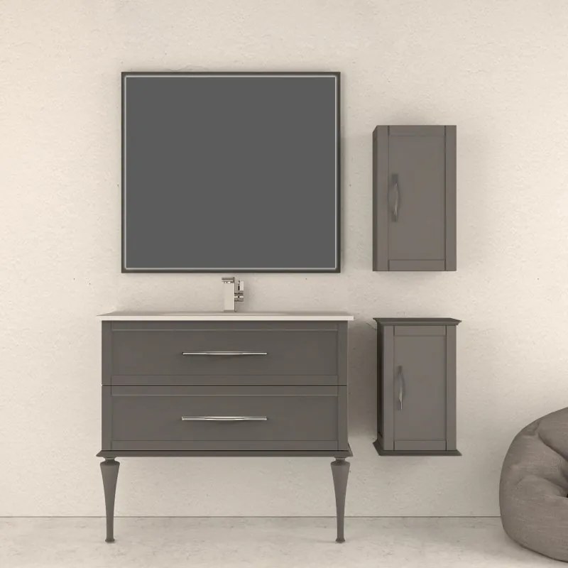 Mobile da bagno sospeso sotto lavabo L 100 x H 55 x P 46 cm grigio laccato opaco, 2 cassetti BADEN HAUS TIFFANY