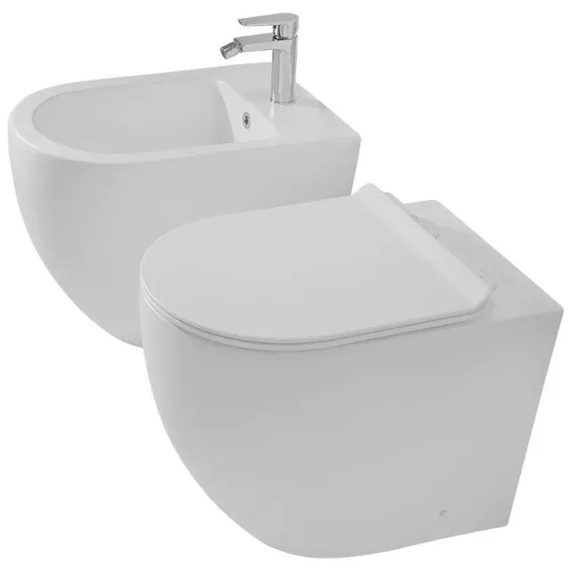 Sanitari Filomuro in ceramica bianca opaca con copriwc e scarico tornado Tokyo