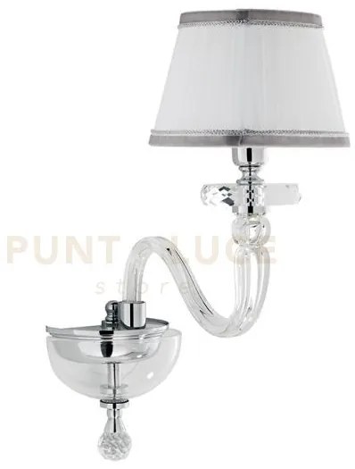 Applique bach 1 luce cristallo e cromo h.36cm con paralume
