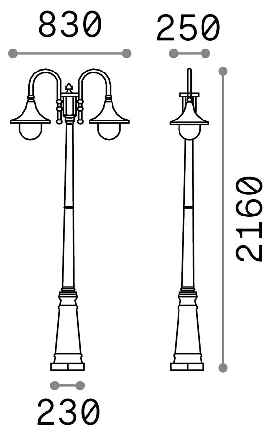 Lampione Esterno Rustico-Country Cima Alluminio Antracite 2 Luci E27