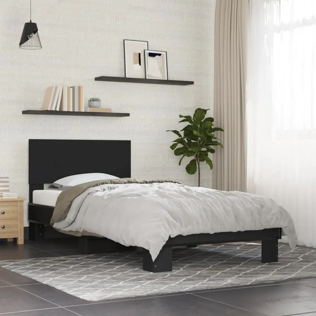 Giroletto nero 90x200 cm in legno multistrato e metallo