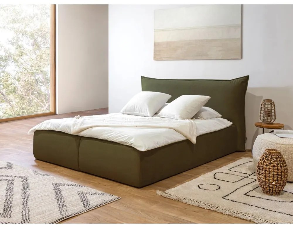 Letto matrimoniale in verde scuro imbottito con spazio contenitivo con griglia inclusa 180x200 cm Jade – Bobochic Paris