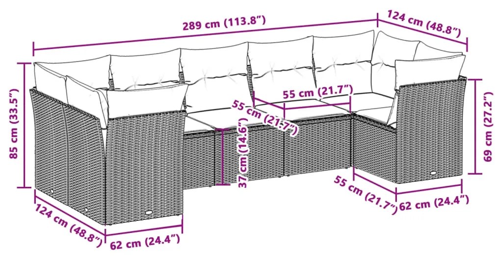 Set divani da giardino 7pz con cuscini grigio chiaro polyrattan