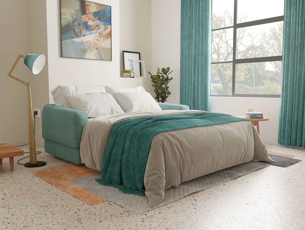 Happy Divano letto matrimoniale con materasso h18 cm in tessuto impermeabile T10 salvia