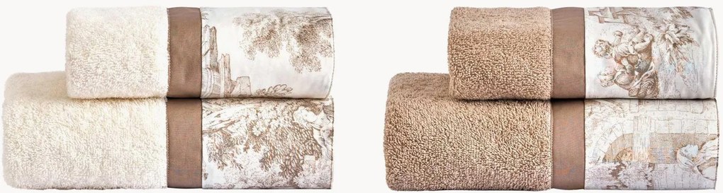 Set di 4 asciugamani in spugna di cotone Toile De Jouy