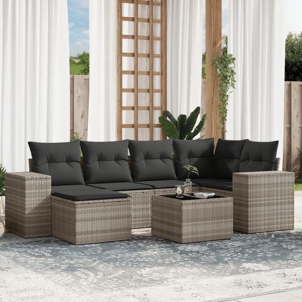 Set divani da giardino 7pz con cuscini grigio chiaro polyrattan