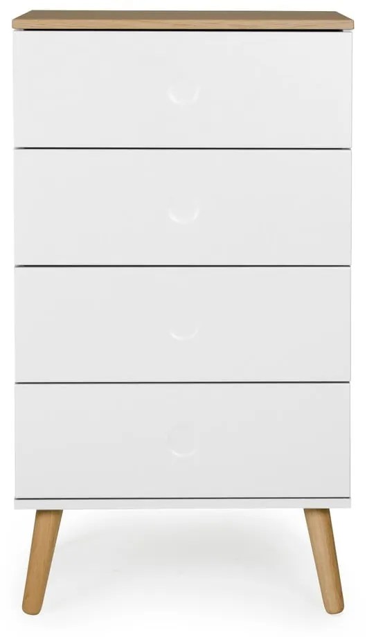 Cassettiera bianca con gambe in rovere e 4 cassetti , larghezza 55 cm Dot - Tenzo