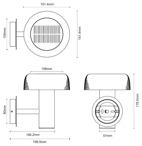 Zuma Line WT33111 - Lampada solare da parete BLUET LED/2,5W/2000mAh IP44 nero