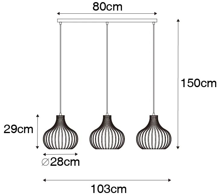 Lampada a sospensione moderna nera 3 luci - Saffira