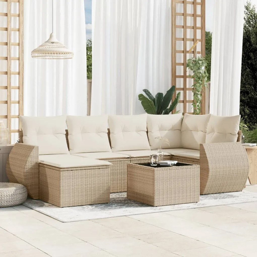 Set divani da giardino 7 pz con cuscini beige in polyrattan