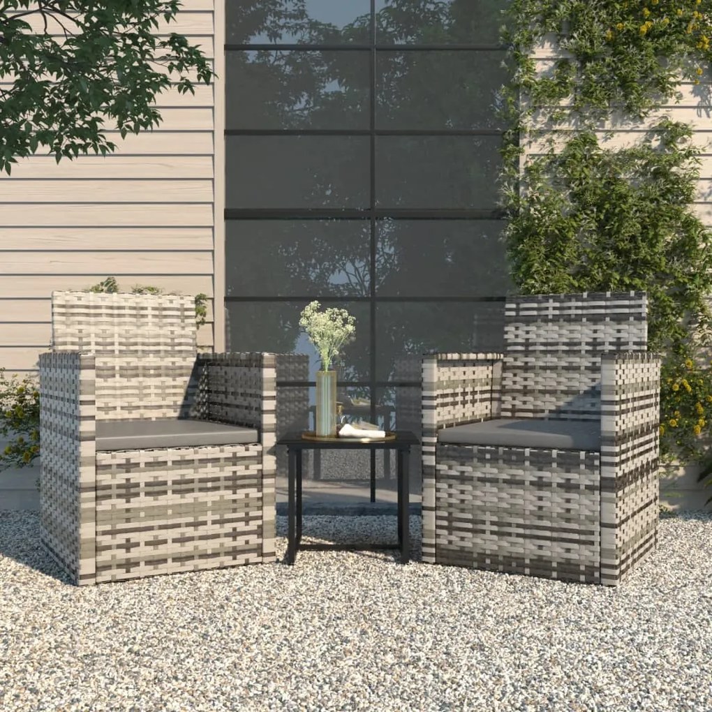 Set divani da esterno 3 pz con cuscini in polyrattan grigio