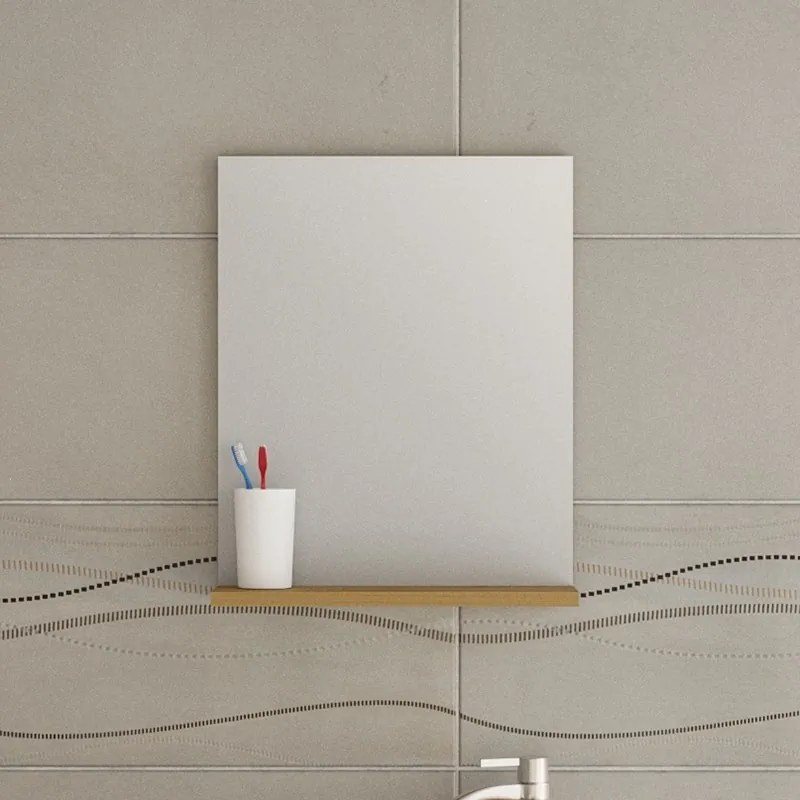 Kamalu - Mobiletto 40 con specchio colore legno naturale | LAC-POLIS-40-OAK