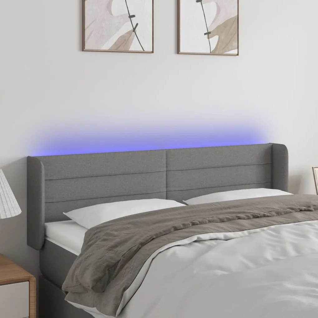 Testiera A Led Grigio Scuro 147x16x78/88 Cm İn Tessuto /