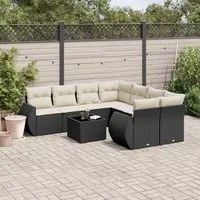 Set Divani da Giardino 9 pz con Cuscini Nero in Polyrattan 3221155