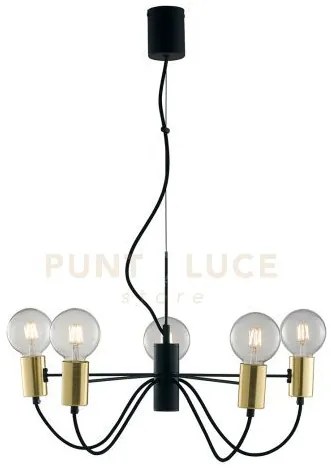 Lampadario a sospensione axon nera e oro 5 luci attacco e27 60x7,5x...