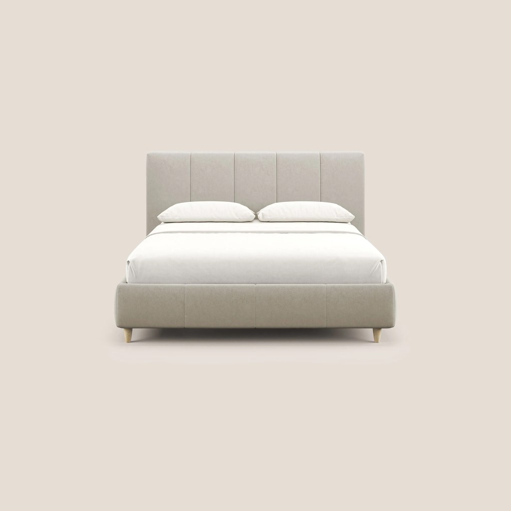 Laura letto imbottito contenitore e sfoderabile in microfibra velluto impermeabile T09