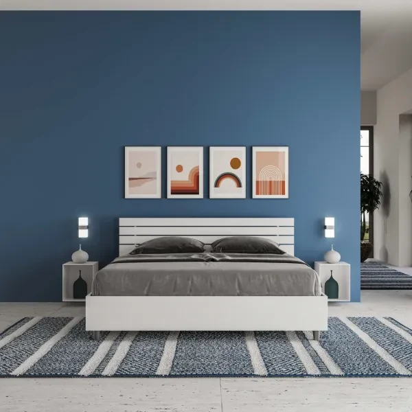 Letto contenitore 160x190 testata inclinata con doghe bianco frassino Ankel
