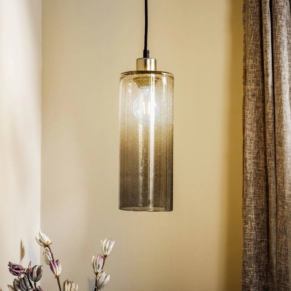 Solbika Lighting Lampada a sospensione Soda cilindro in vetro grigio fumo Ø 12 cm