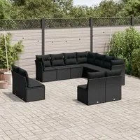 Set Divani da Giardino 11 pz con Cuscini in Polyrattan Nero 3249654