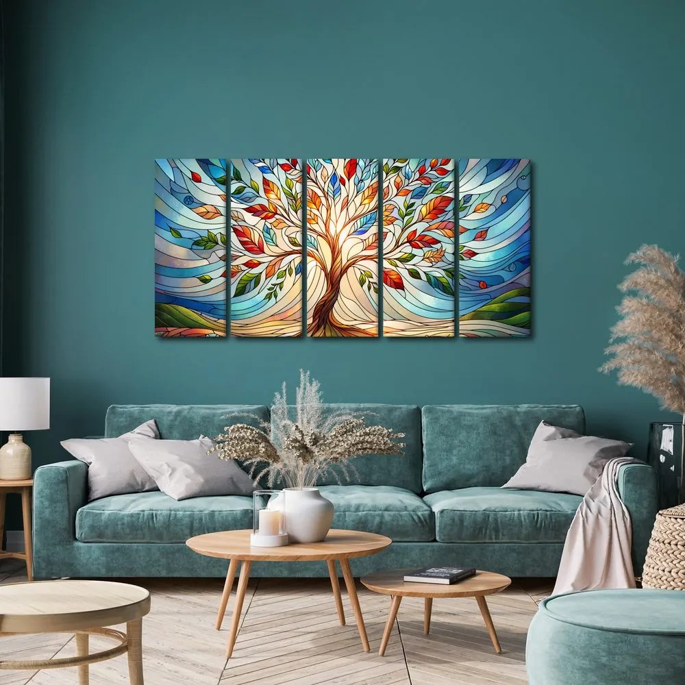 Quadri 5 pezzi – Albero della vita in vetro colorato con sfumature