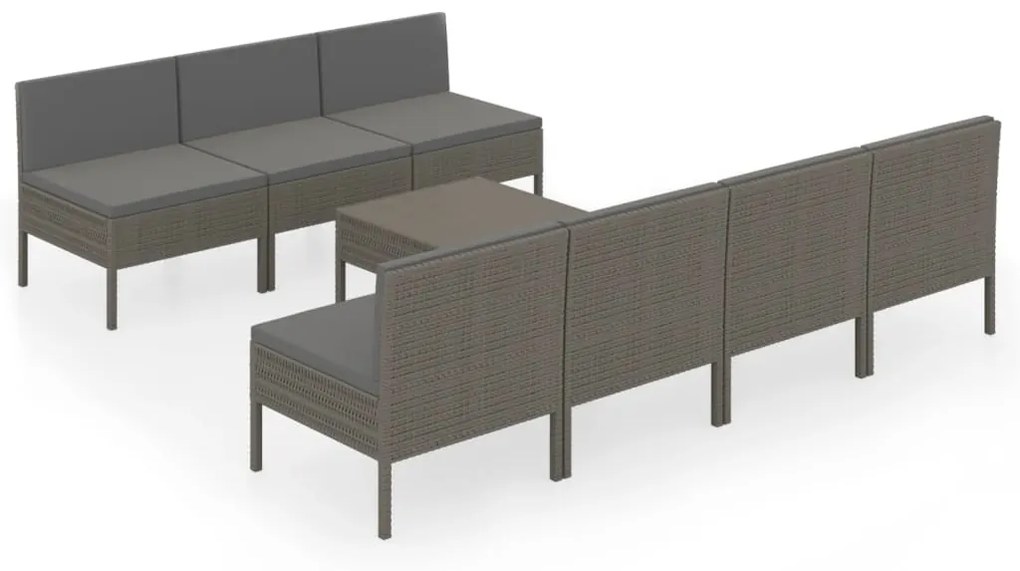 Set Divani da Giardino 8 pz con Cuscini in Polyrattan Grigio