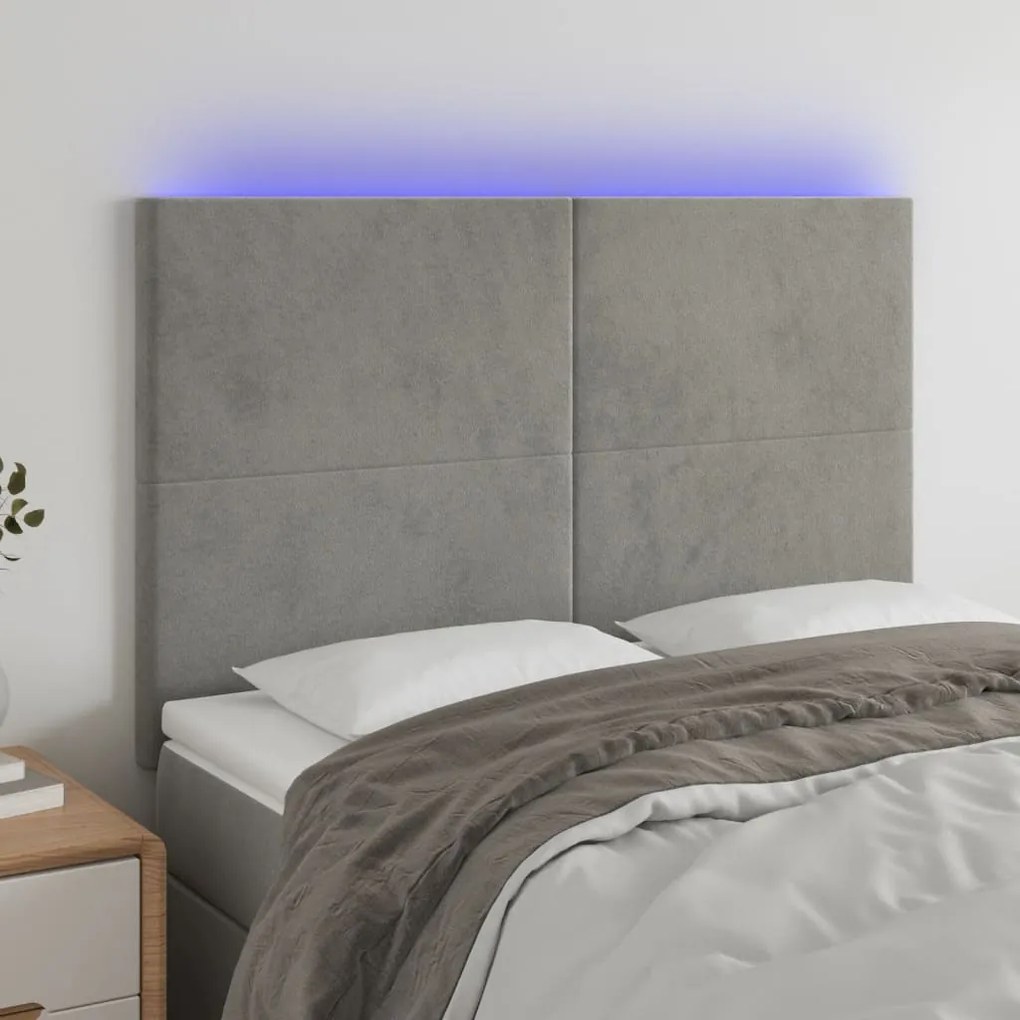 Testiera A Led Grigio Chiaro 144x5x118/128 Cm İn Velluto /