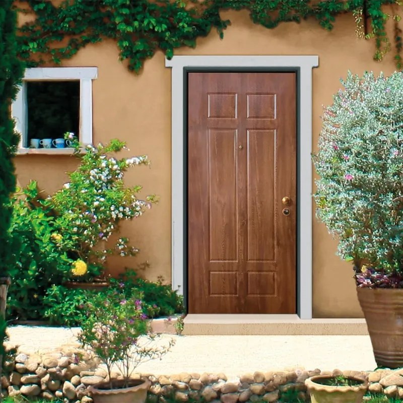 Porta blindata MASTER Eclipse L 80 x H 210 cm in PVC noce scuro/bianco, apertura spingere a sinistra, falso telaio incluso