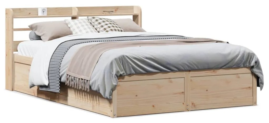 Giroletto Con Testiera 140x190 Cm İn Legno Massello Di Pino /