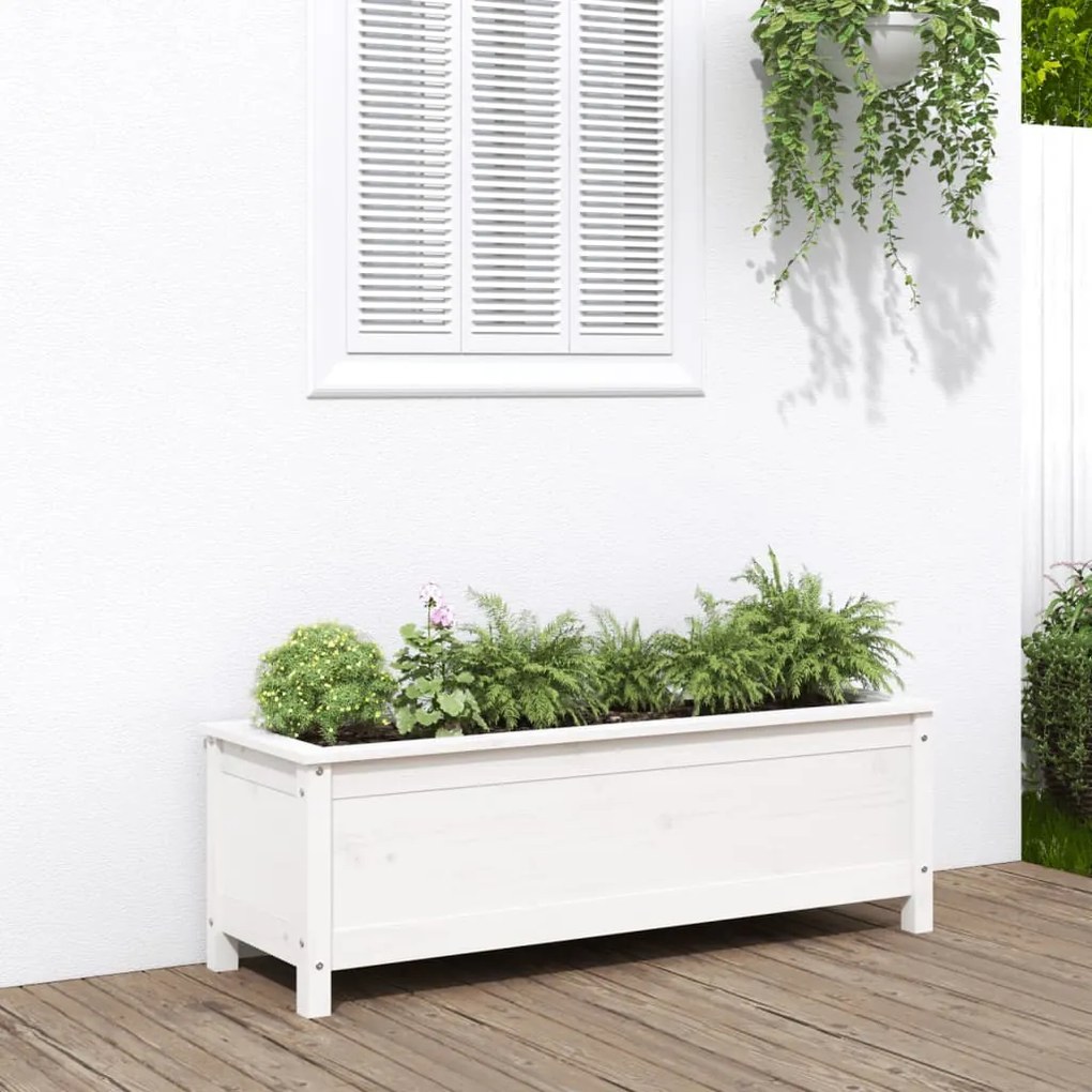 Fioriera Rialzata Giardino Bianca 119,5x40x39 Cm Massello Pino /