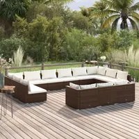 Set Divani da Giardino 13 pz con Cuscini in Polyrattan Marrone 3102106