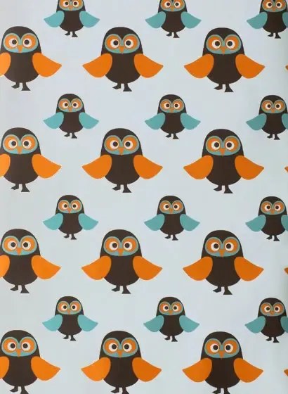 Ferm Living Carta da parati owls - light blue/ brown/ orange/ dusty blue