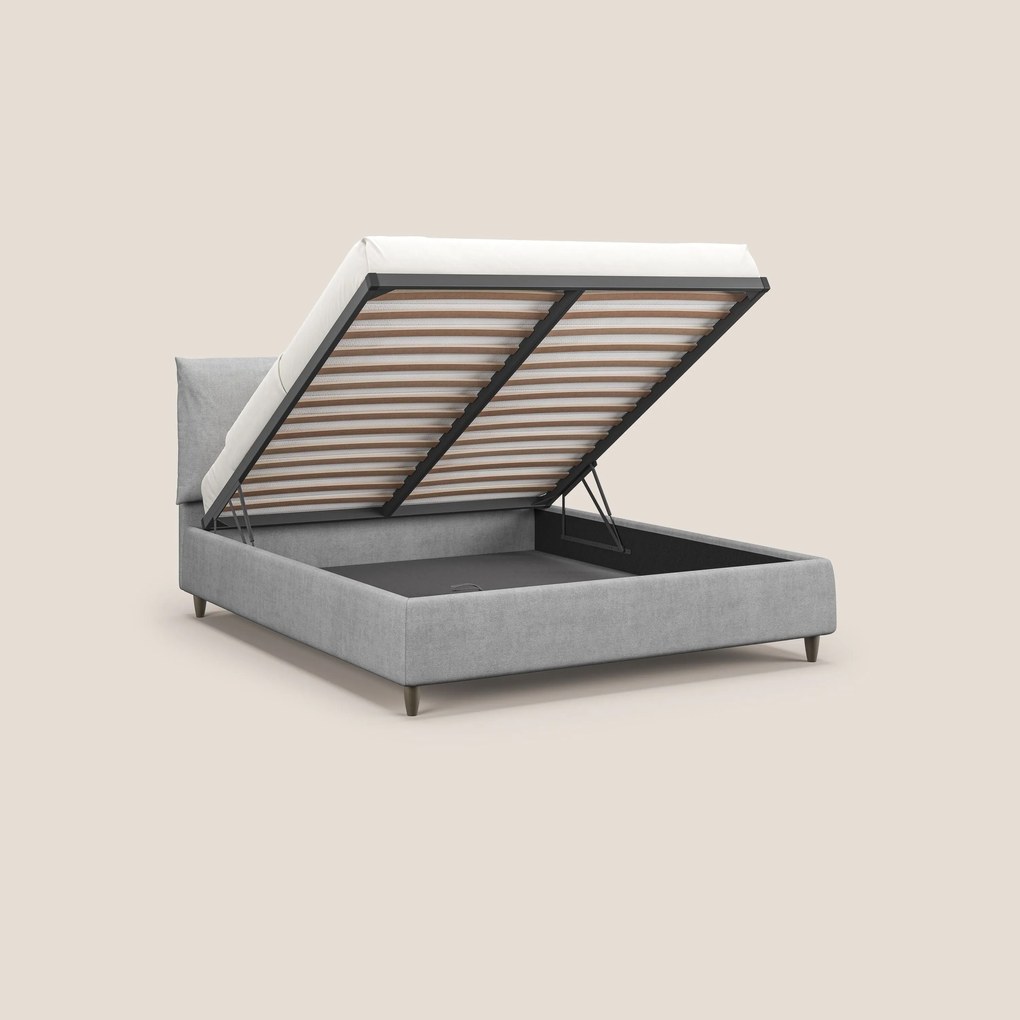 Mariana letto imbottito contenitore con cuscini in tessuto impermeabile T02 grigio chiaro