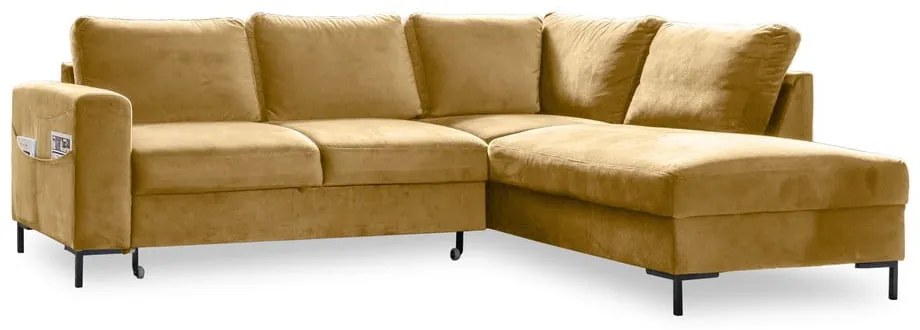 Divano letto angolare in velluto giallo (angolo destro) Lofty Lilly - Miuform
