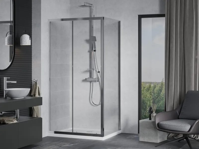 Mexen Apia cabina doccia scorrevole 120 x 90 cm, trasparente, cromo + piatto Flat - 840-120-090-01-00-4010
