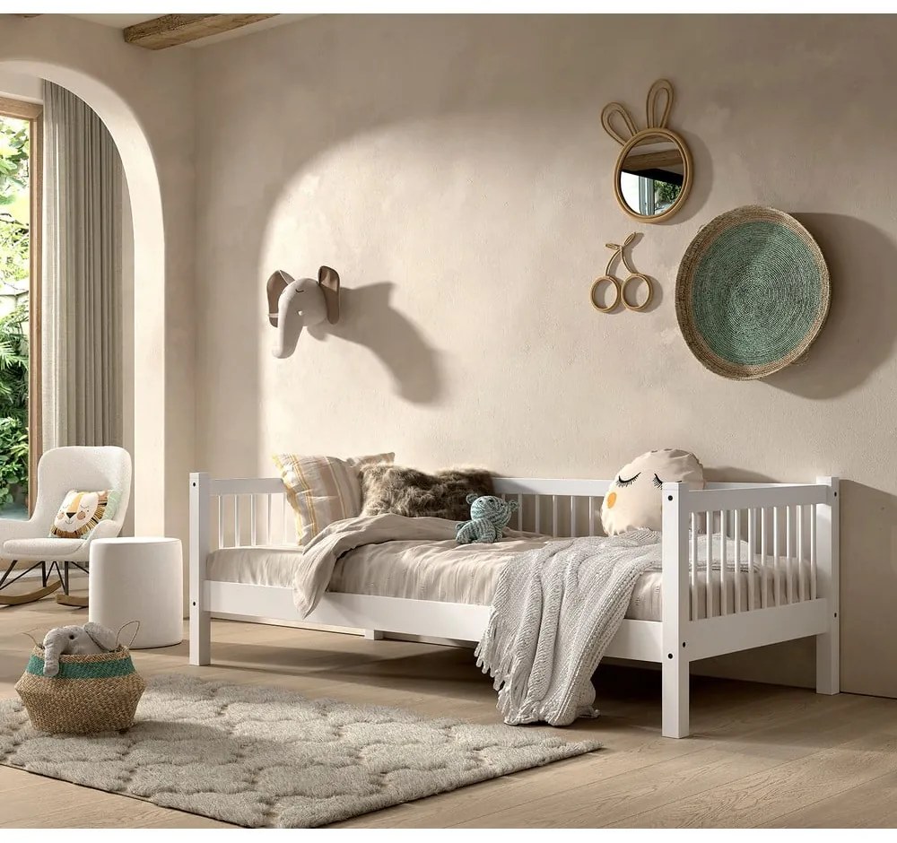 Letto per bambini in legno di faggio bianco con letto estraibile e contenitore 90x200 cm Forrest - Vipack